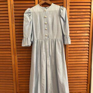 Batsheva Pearl-Button Prairie Dress in Blue Moiré Size 6